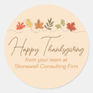 Customized Happy Thanksgiving Fall Leaves Classic Round Sticker