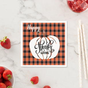 Customized HAPPY Thanksgiving Orange Buffalo Plaid Napkin