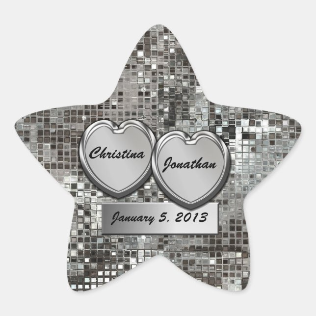 Customized Hearts On Sequins Star Sticker (Front)