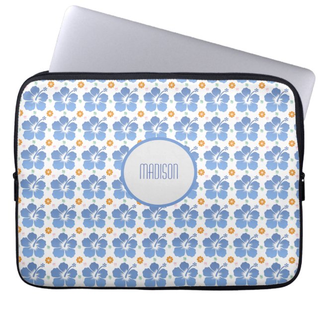 Customized Hibiscus Blue laptop sleeve (Front)