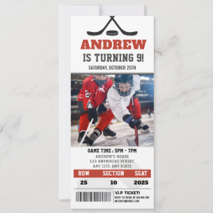 Customized Hockey Ticket Birthday Party with Photo Invitation
