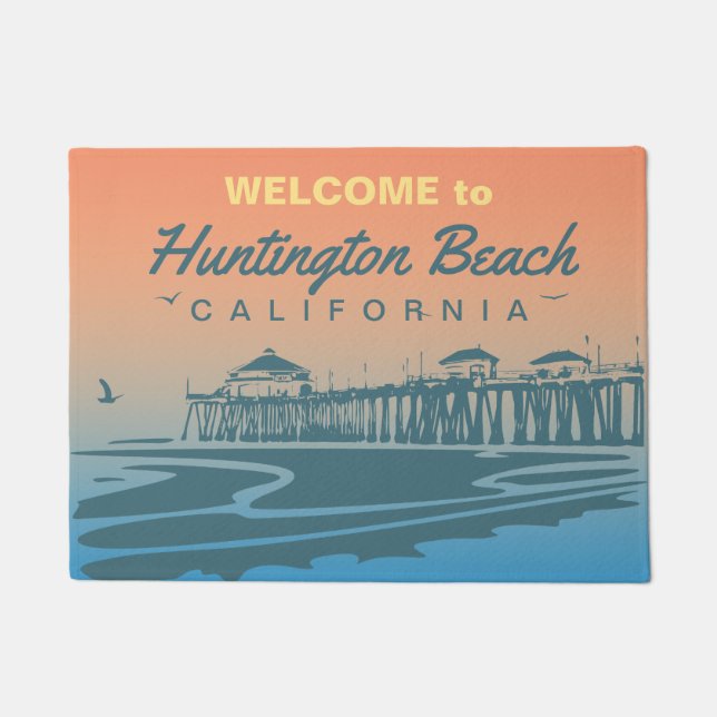 Customized Huntington Beach Pier Design Doormat (Front)