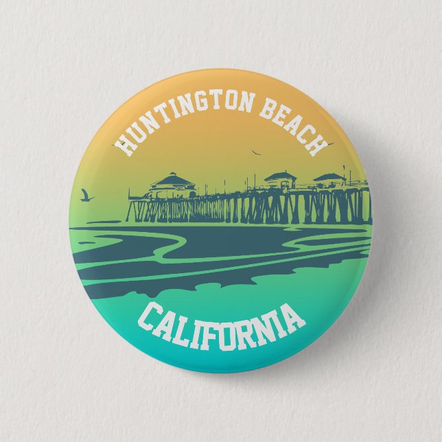 Customized Huntington Beach Pier Illustration 2 Inch Round Button (Front)