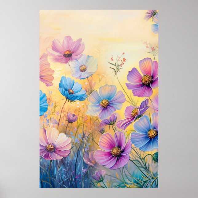 Customized Illustrations of Pink  Purple Flowers Poster (Front)