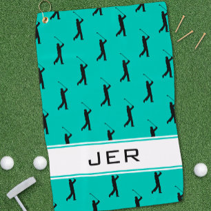 Customized Initials Golfer Pattern Green Black Golf Towel