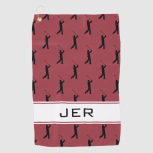 Customized Initials Golfer Pattern Red Black Golf Towel