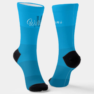 Customized Initials & Monogram For Blue ColorBlock Socks