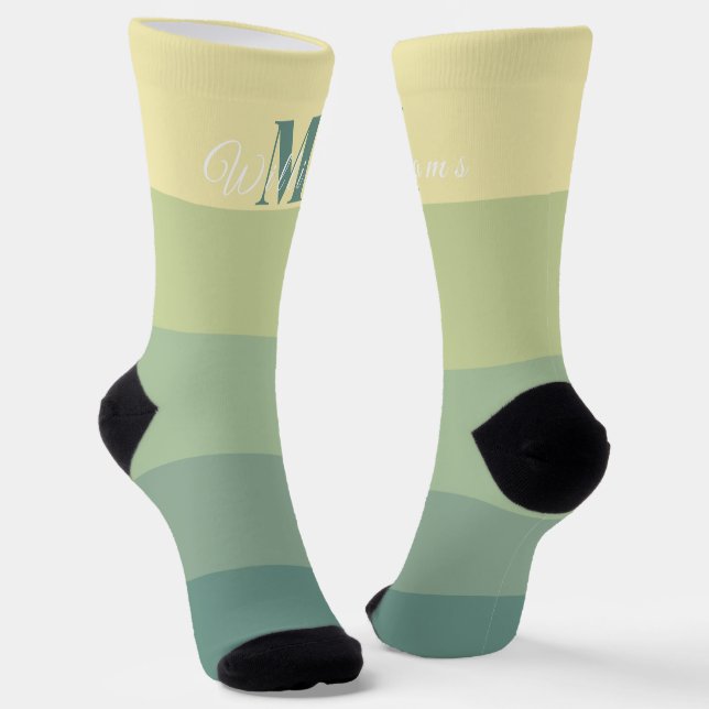 Customized Initials Monogram For Green ColorBlock Socks (Angled)