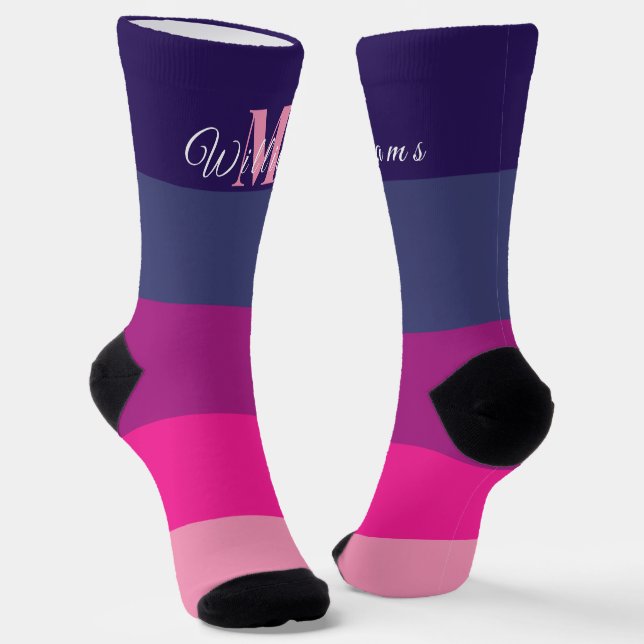 Customized Initials Monogram For Sunset ColorBlock Socks (Angled)