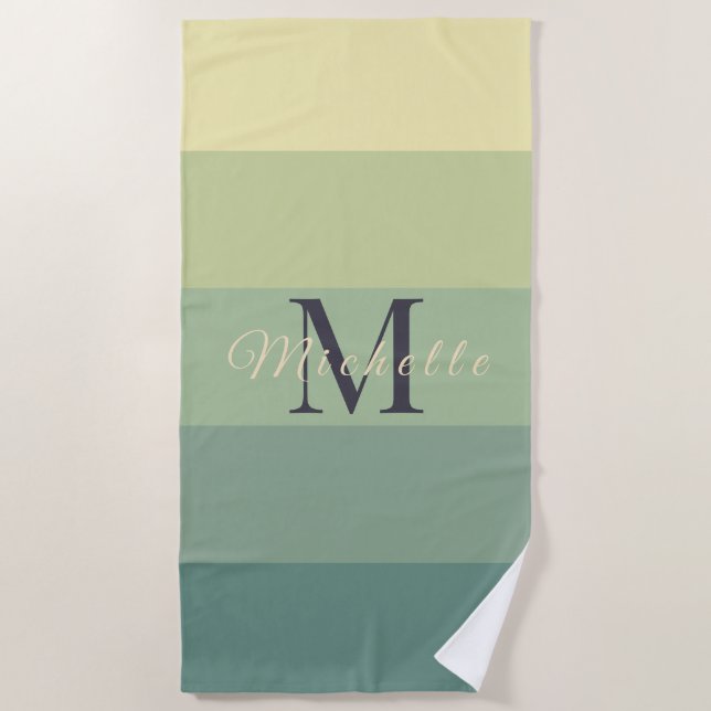 Customized Initials Monogram Green Colour Block Fo Beach Towel (Front)
