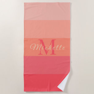 Customized Initials Monogram Peach Colour Block Fo Beach Towel