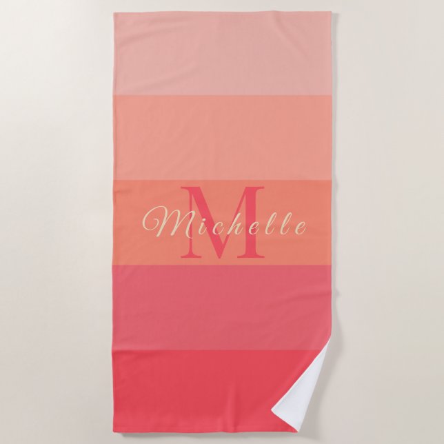 Customized Initials Monogram Peach Colour Block Fo Beach Towel (Front)