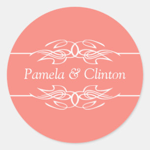 Customized Invitation Coral Pink Classic Round Sticker