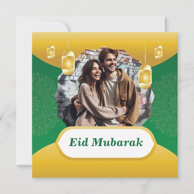 Customized Islamic Eid Mubarak Photo Holiday Card (Front)