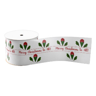 Customized Jolly Abstract Red Roses, Holly Holiday Grosgrain Ribbon