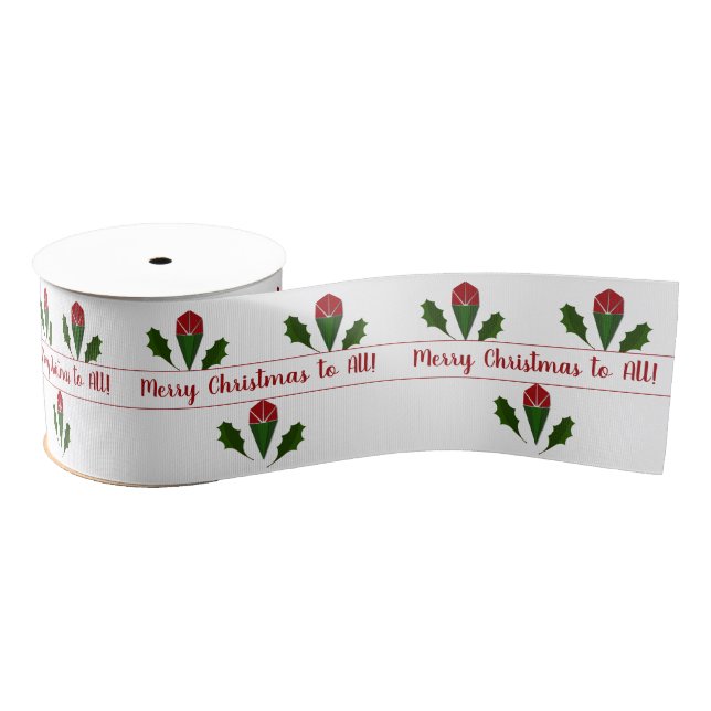 Customized Jolly Abstract Red Roses, Holly Holiday Grosgrain Ribbon (Spool)