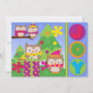 Customized Joyful Winter Owls Holiday Card