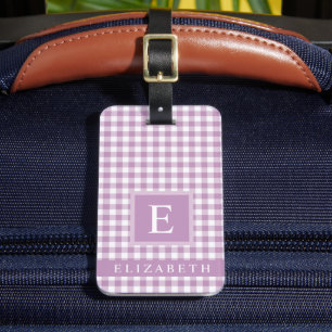 Customized Lavender Purple White Chequered Pattern Luggage Tag