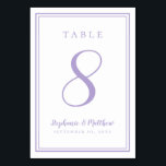 Customized Lavender Wedding Table Number Card<br><div class="desc">A template for any number, this simple, minimalist, and elegant wedding table number design features a contemporary double‑frame border in soft lavender on a crisp white background. The chic layout provides timeless yet modern sophistication. Personalize the table number, couple’s names, and wedding date in matching lavender lettering and script. The...</div>