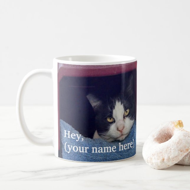 Customized left handed screaming cat coffee mug (With Donut)