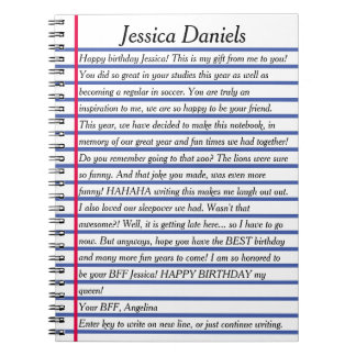 CUSTOMIZED LETTER MESSAGE lined paper italics text Notebook