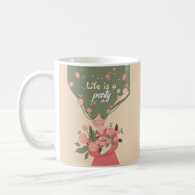 CUSTOMIZED LIFE IS A PARTY SPRING FLORAL  COFFEE MUG (Left)