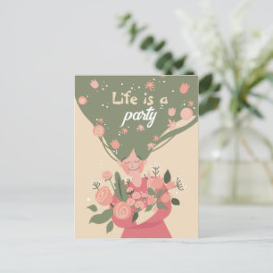 CUSTOMIZED LIFE IS A PARTY SPRING FLORAL  HOLIDAY POSTCARD