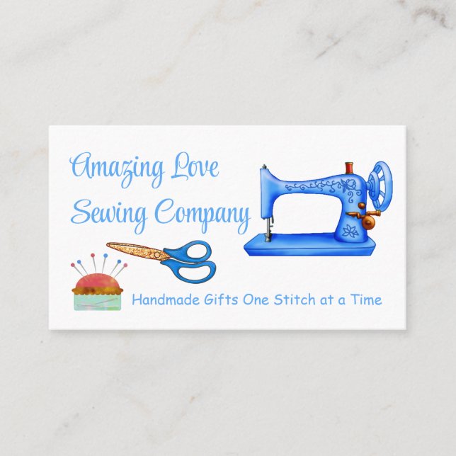 Customized Light Blue Sewing Machine  Business Card (Front)