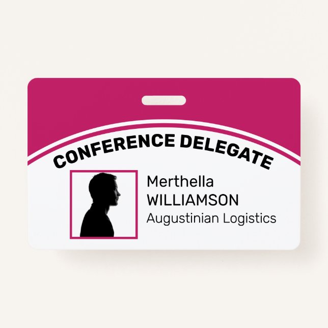 Customized Logo Photo ID Delegate DEEP PINK Badge (Front)
