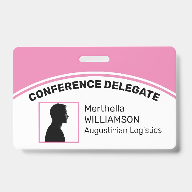 Customized Logo Photo ID Delegate PINK Badge (Front)