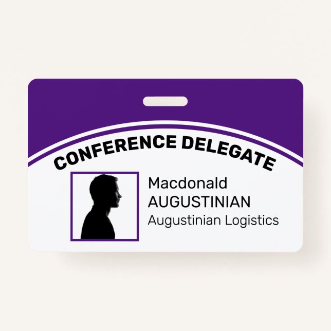 Customized Logo Photo ID Delegate PURPLE Badge (Front)