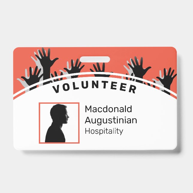 Customized Logo Photo ID Delegate VOLUNTEER Hands Badge (Front)