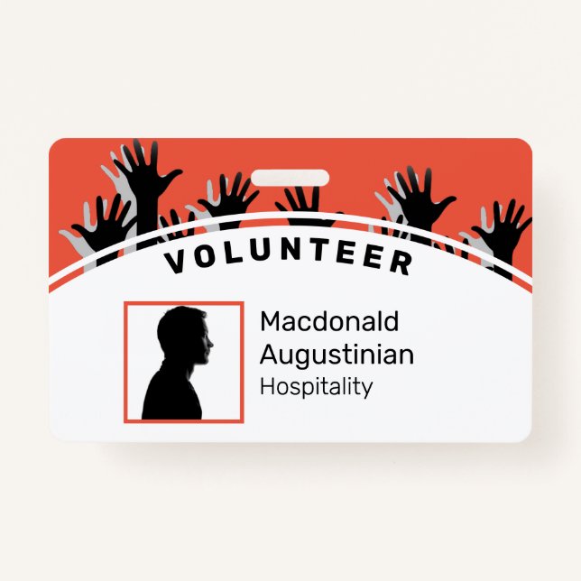 Customized Logo Photo ID Delegate VOLUNTEER Hands Badge (Front)
