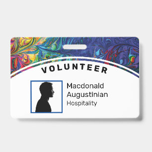 Customized Logo Photo ID VOLUNTEER Abstract Blue Badge