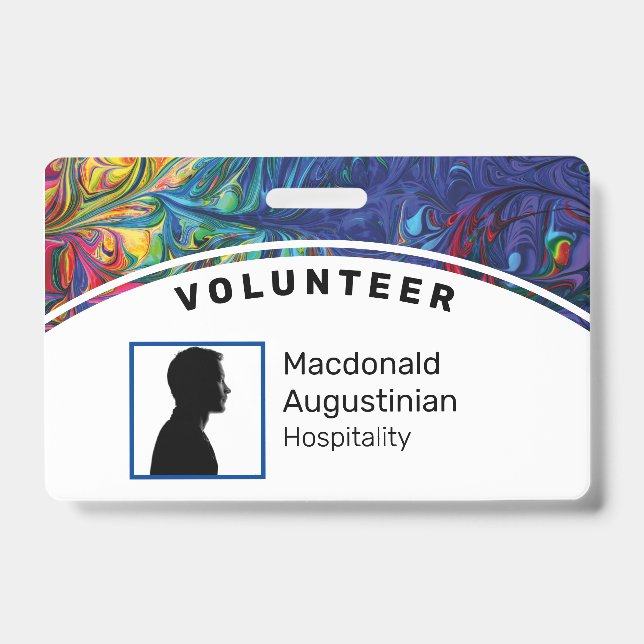 Customized Logo Photo ID VOLUNTEER Abstract Blue Badge (Front)