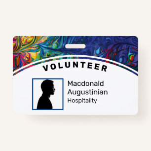Customized Logo Photo ID VOLUNTEER Abstract Blue Badge