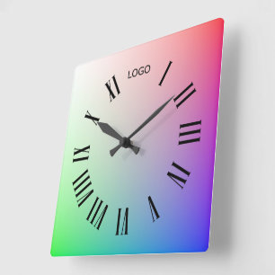 Customized Logo Photo Noon Hour, Colourful Rainbow Square Wall Clock