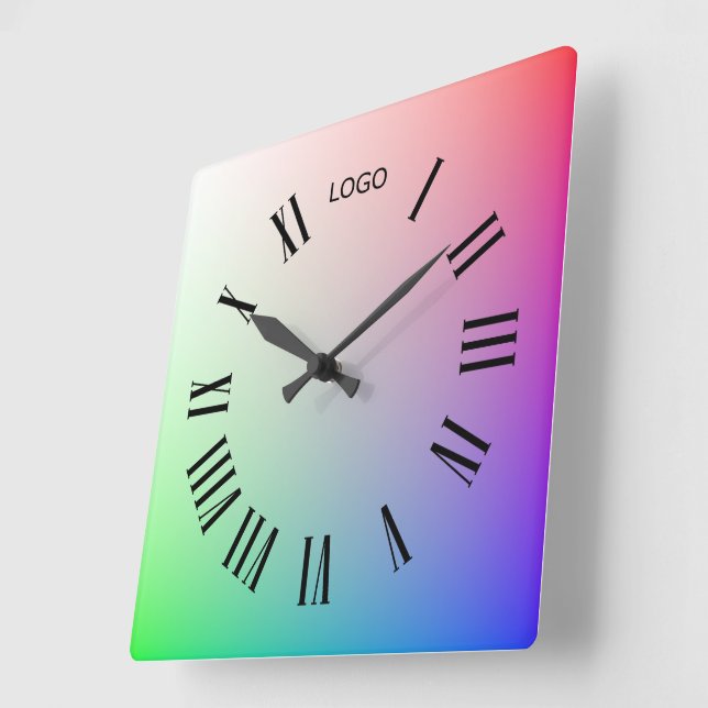 Customized Logo Photo Noon Hour, Colourful Rainbow Square Wall Clock (Angle)