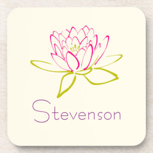 Customized Lotus Flower / Water Lily Illustration Coaster