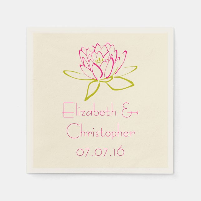 Customized Lotus Flower / Water Lily Illustration Napkin (Front)