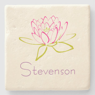 Customized Lotus Flower / Water Lily Illustration Stone Coaster
