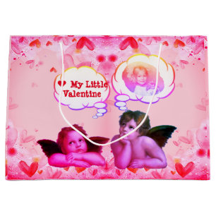 Customized LOVE MY LITTLE VALENTINE Cherub Angels Large Gift Bag
