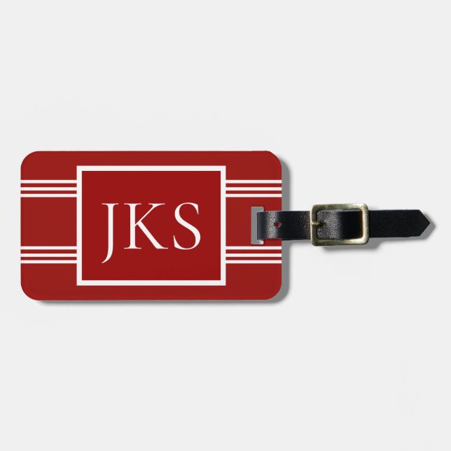 Customized Luggage Tag, Monogram, Crimson & White Tag (Front Horizontal)
