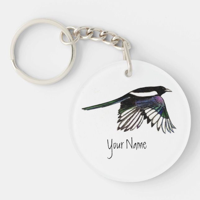 Customized Magpie Garden Bird Nature Animal Keychain (Front)