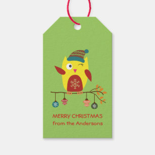 Customized "Merry Christmas" Cute Christmas Owl Gift Tags
