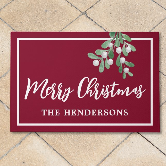 Customized Merry Christmas Holiday Maroon Doormat (Creator Uploaded)