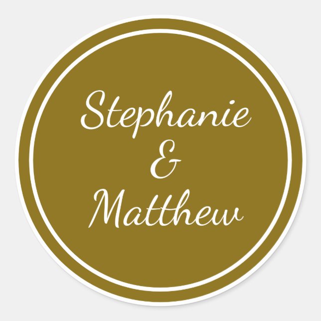 Customized Minimalist Modern Wedding Bride Groom  Classic Round Sticker (Front)