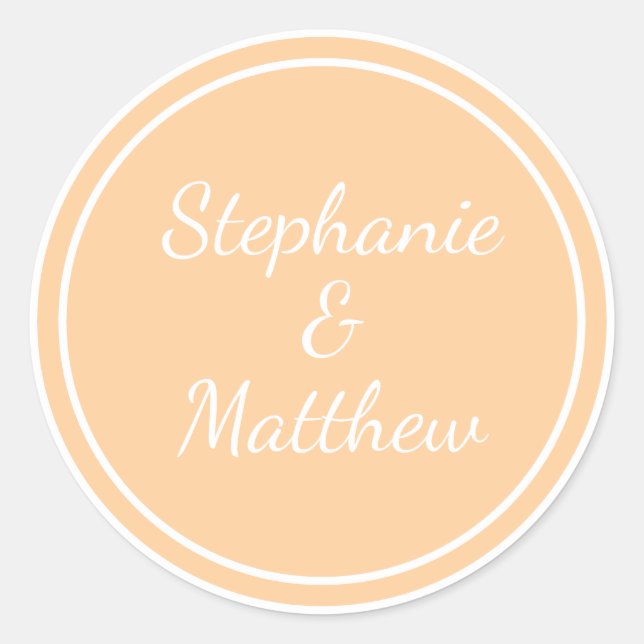 Customized Minimalist Modern Wedding Bride Groom  Classic Round Sticker (Front)