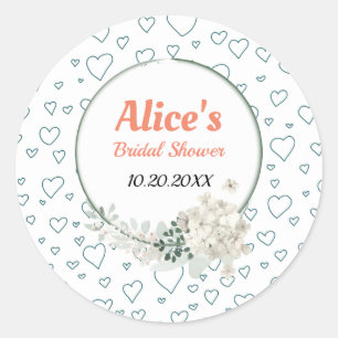 Customized Modern Floral Frame Bridal Shower  Pape Classic Round Sticker