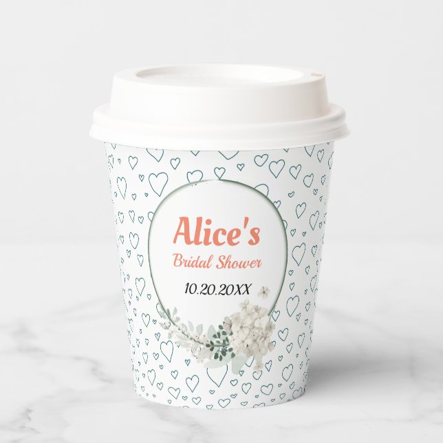 Customized Modern Floral Frame Bridal Shower  Paper Cups (Front)